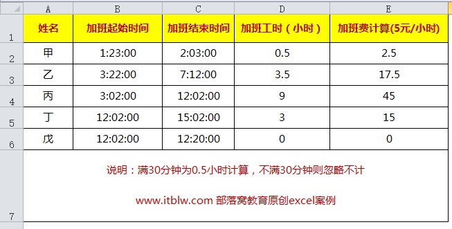 excel计算加班时间