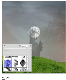 建立蒙版掩盖月球在城堡墙内