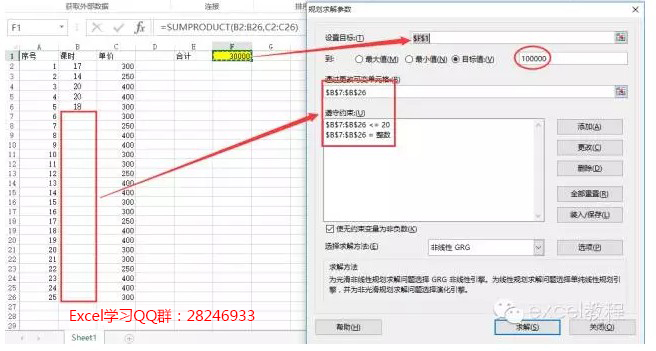 excel规划求解案例二:借助Excel分配课时得到固定金额