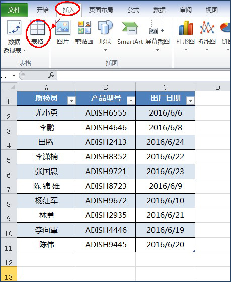 插入——表格