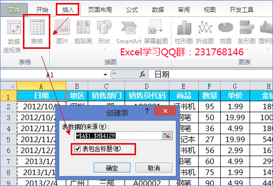 表区域和是否包含标题
