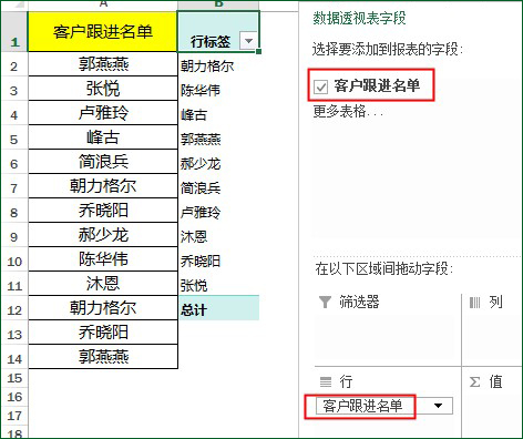 透视表会自动将重复值进行删除