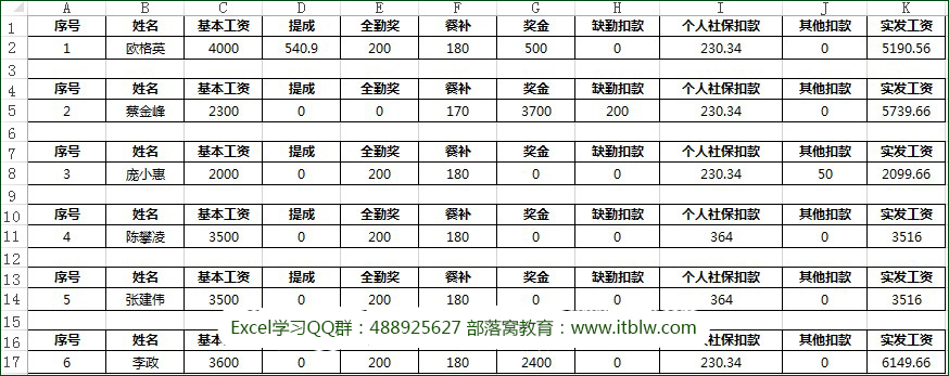 vlookup函数工资条