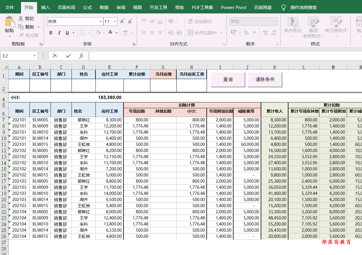 2021新累计个税工资表模板