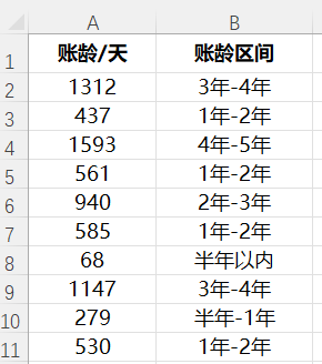 excel账龄计算公式