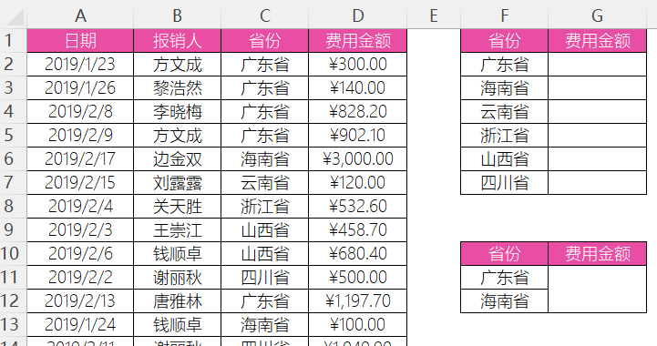 sumif精确匹配并求和